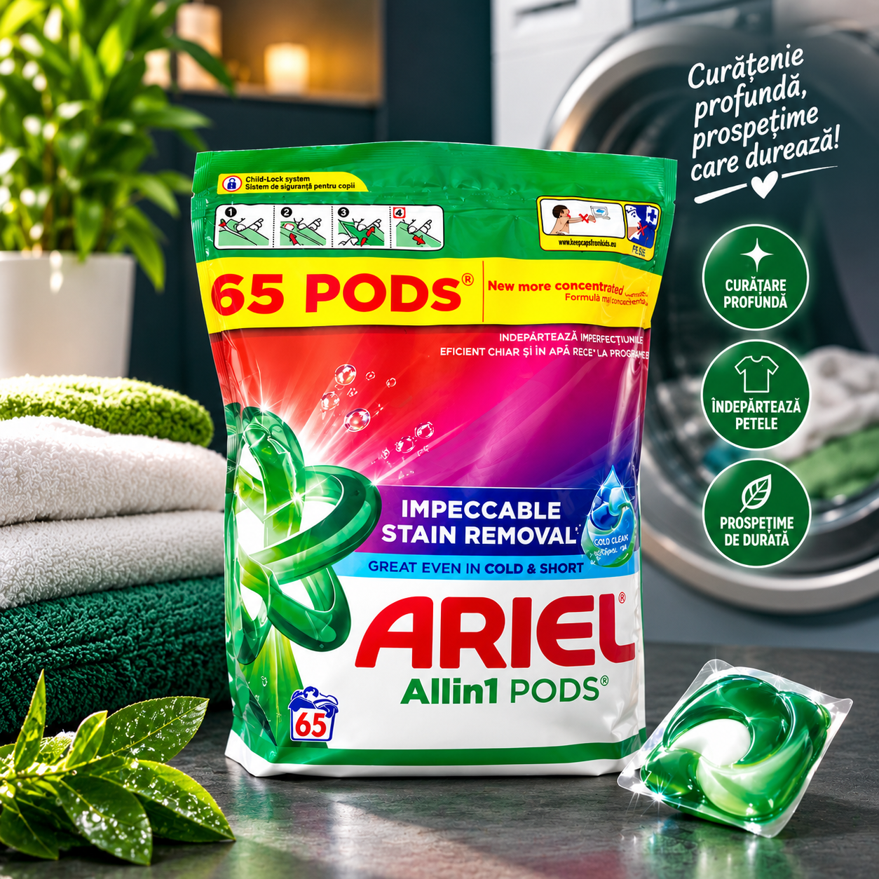 Detergent de rufe capsule Ariel All in One PODS Color, 65 spalari